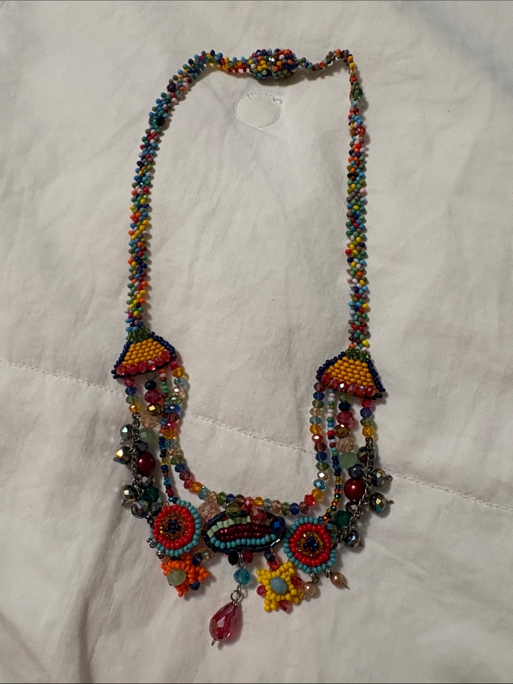 Colorful African Beaded Statement Necklace - Multicolor